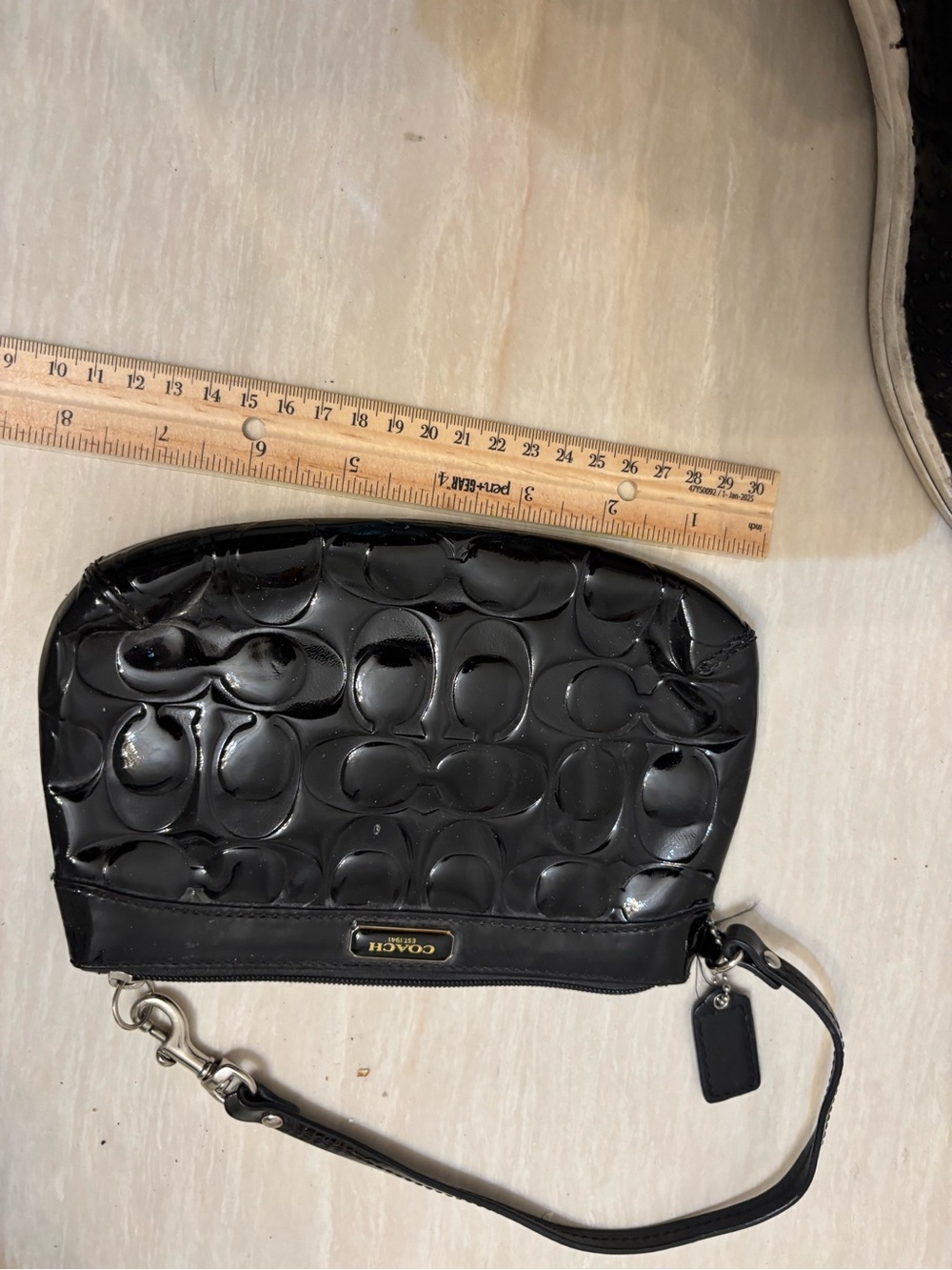 Coach Black Patent Signature Wristlet Clutch
